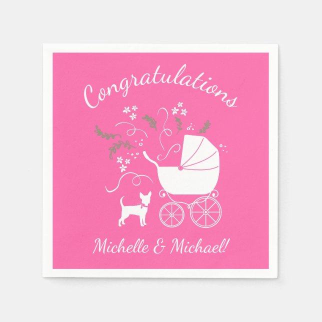 Pink Chihuahua Baby Shower Napkin (Front)