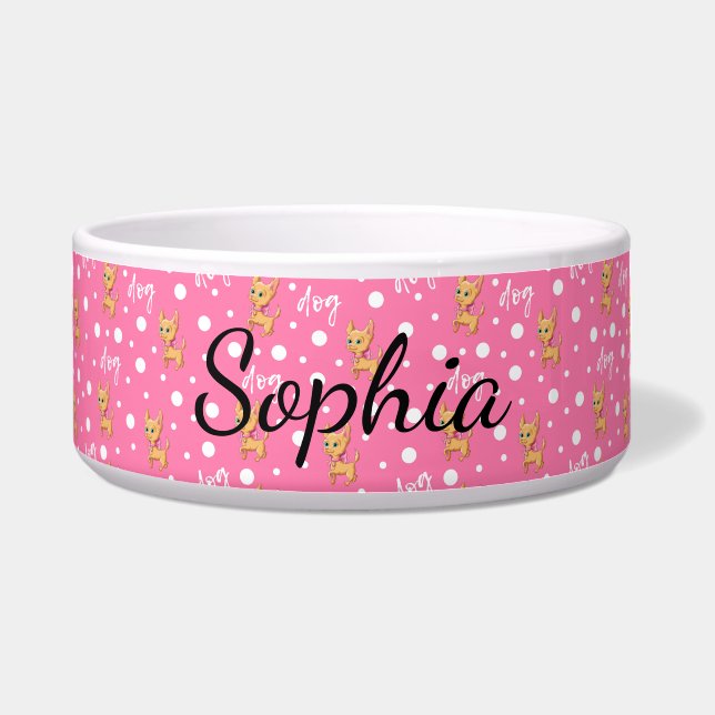 Pink Chihuahua Customised Dog Bowl (Front)