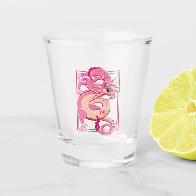 Pink Chinese Dragon Shot Glass (Front)