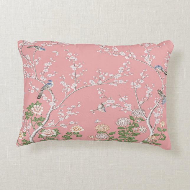 Pink Chinoiserie Accent Pillow (Back)