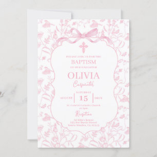 Pink Chinoiserie Baptism Girl Invitation