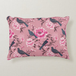 Pink Chinoiserie bird floral  Decorative Cushion