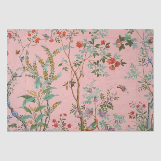 Pink Chinoiserie Bird Floral Decoupage Tissue Paper (Front)