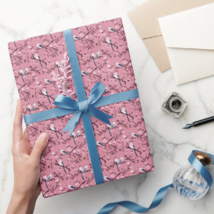 Pink Chinoiserie bird floral decoupage Wrapping Paper