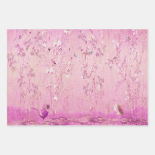 Pink Chinoiserie Bird Wrapping Paper Sheets