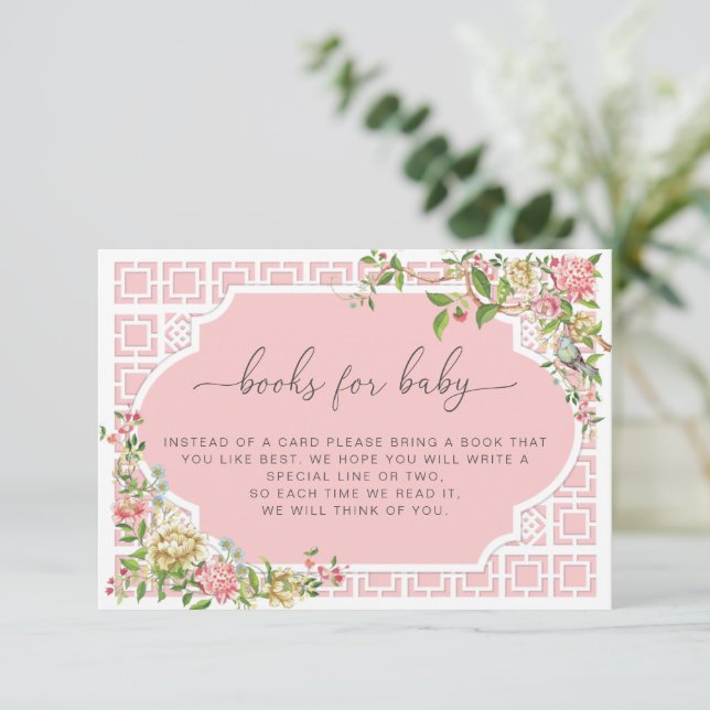 Pink Chinoiserie Books Request Card - Trianon (Standing Front)