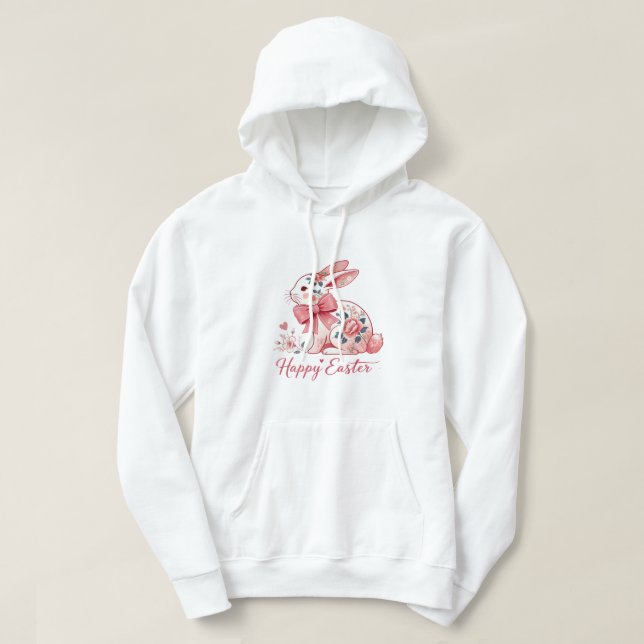 Pink Chinoiserie Bunny – Elegant Floral Easter Rab Hoodie (Design Front)