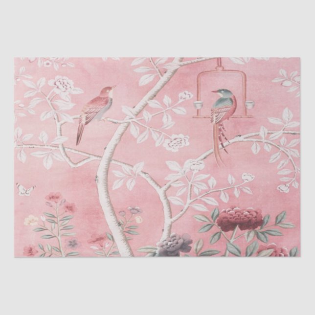 Pink Chinoiserie Chinese Decoupage Tissue Paper (Front)