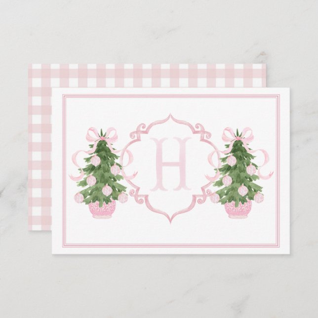 Pink Chinoiserie Christmas Tree Baby Shower Thank You Card (Front/Back)