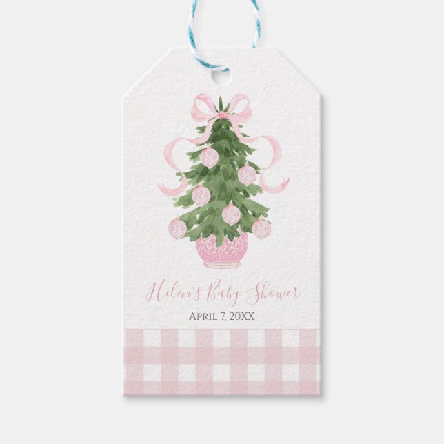 Pink Chinoiserie Christmas Tree  Gift Tags (Front)