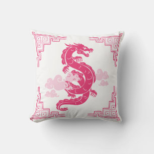 Pink Chinoiserie Dragon and Clouds Cushion