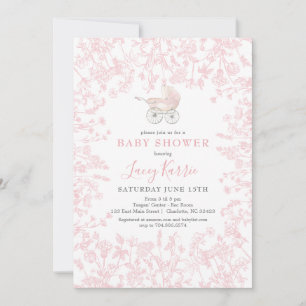 Pink Chinoiserie floral baby Shower Invitation, Invitation