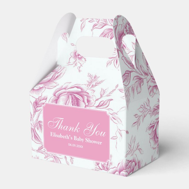 Pink Chinoiserie Floral French Toile  Favour Box (Front Side)