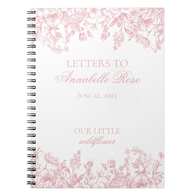 Pink Chinoiserie Floral Letters to Birthday Girl Notebook (Front)
