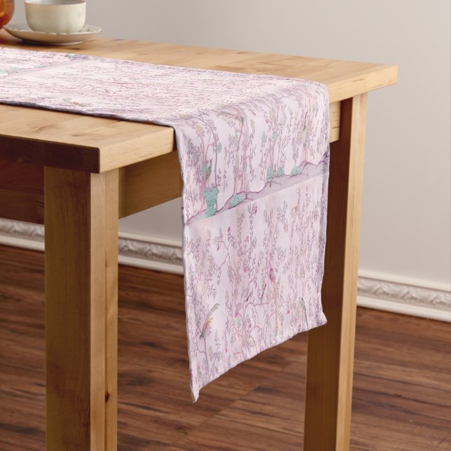 Pink Chinoiserie Floral Modern Dining Short Table Runner (In Situ)