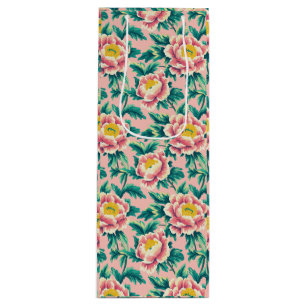 Pink Chinoiserie Floral  Wine Gift Bag