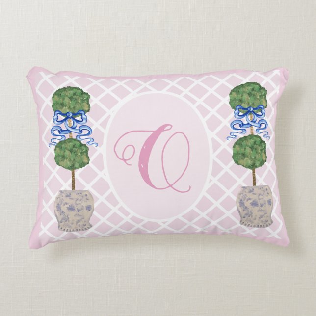 Pink Chinoiserie Ginger Jar Jars Topiary Basket Th Decorative Cushion (Front)