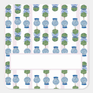 Pink Chinoiserie Ginger Jar Jars Topiary   Square  Sticker