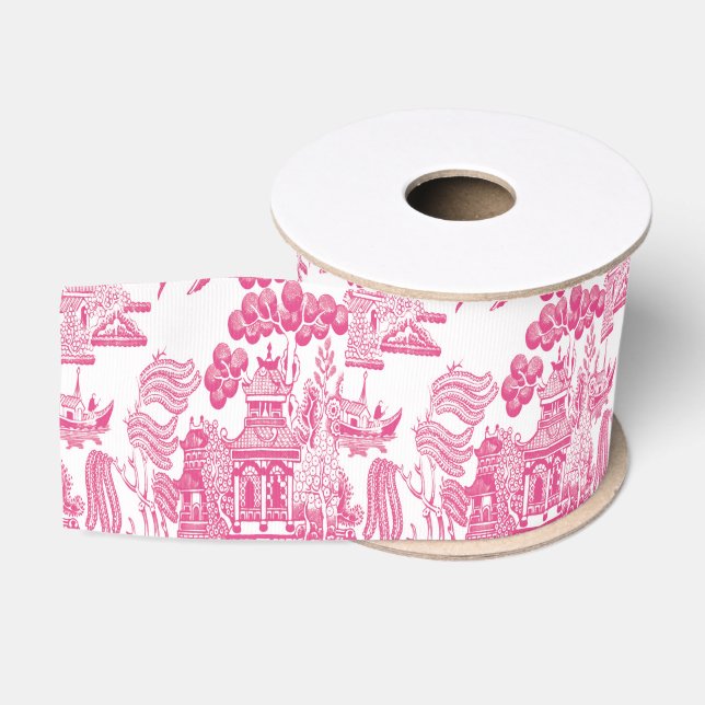 Pink Chinoiserie Grosgrain Ribbon (Spool)