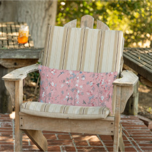 Pink Chinoiserie Patio Outdoor Lumbar Cushion