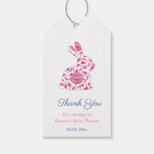 Pink Chinoiserie Rabbit Baby Shower Favour Gift Tags