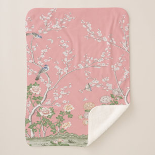 Pink Chinoiserie Sherpa Blanket