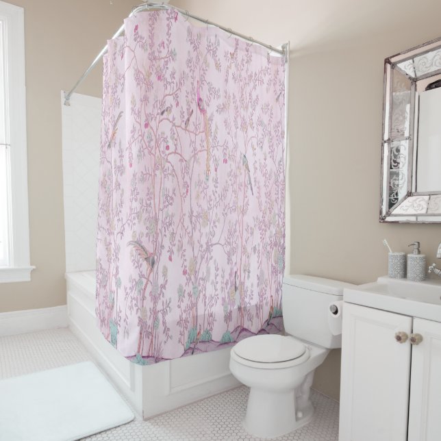 Pink Chinoiserie Shower Curtain (In Situ)