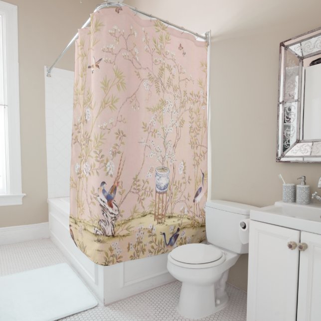 Pink Chinoiserie Shower Curtain (In Situ)