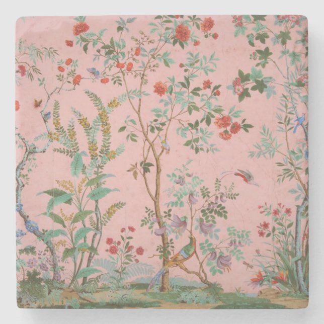 Pink Chinoiserie Stone Coaster (Front)
