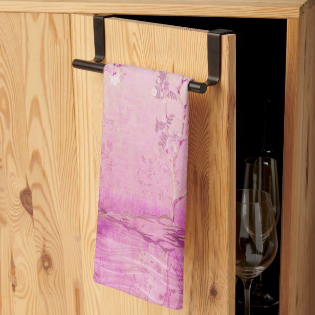 Pink Chinoiserie Tea Towel (Thirds Fold)