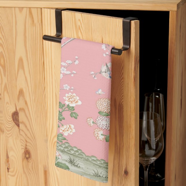Pink Chinoiserie Tea Towel (Thirds Fold)