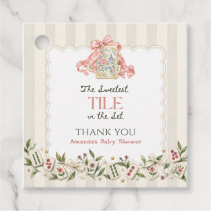 Pink Chinoiserie Tile Mahjong Girl Baby Shower Favour Tags