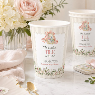 Pink Chinoiserie Tile Mahjong Girl Baby Shower Paper Cups
