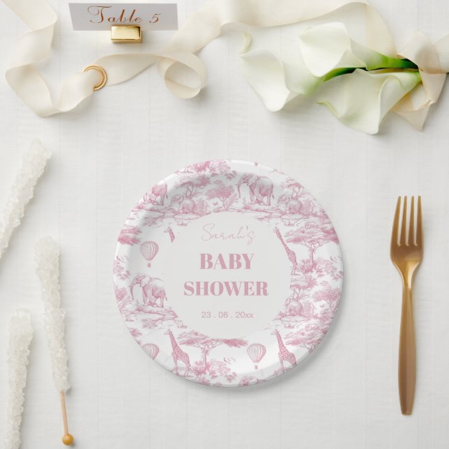 Pink Chinoiserie Toile de Jouy Baby Shower Paper Plate (Wedding)