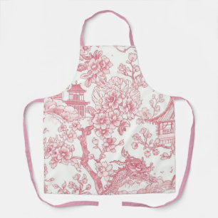 Pink Chinoiserie Toile Dragon Cherry Blossom Apron