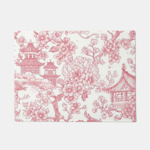 Pink Chinoiserie Toile Dragon Cherry Blossom Doormat