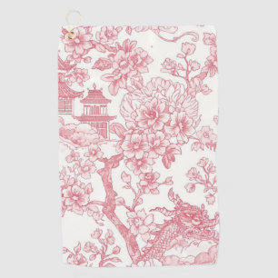 Pink Chinoiserie Toile Dragon Cherry Blossom Golf Towel