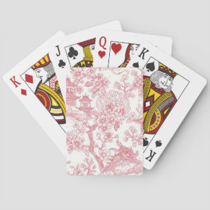 Pink Chinoiserie Toile Dragon Cherry Blossom Playing Cards