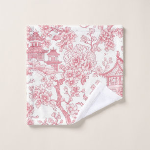 Pink Chinoiserie Toile Dragon Cherry Blossom Wash Cloth