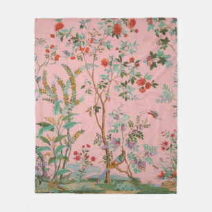 Pink Chinoiserie Toile Floral Fleece Blanket