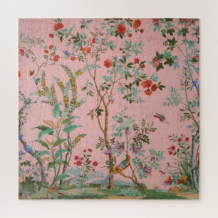 Pink Chinoiserie Toile Floral Jigsaw Puzzle