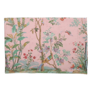 Pink Chinoiserie Toile Floral Pillowcase
