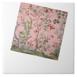 Pink Chinoiserie Toile Floral Tile