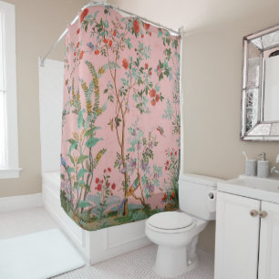 Pink Chinoiserie Toile Shower Curtain