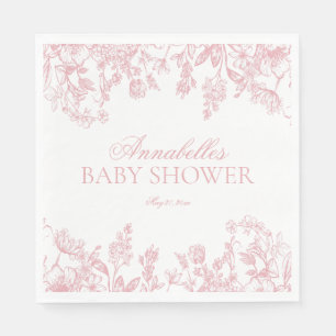 Pink Chinoiserie Vintag Floral Baby Shower Dessert Napkin