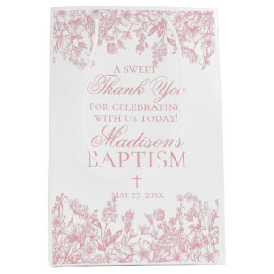 Pink Chinoiserie Vintage Floral Baptism Favours Medium Gift Bag