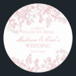 Pink Chinoiserie Vintage Floral Wedding Circle Classic Round Sticker<br><div class="desc">Love is in bloom! This pink Chinoiserie Party Decor Collection, features delicate toile floral patterns for timeless elegance. Each piece in this collection showcases intricate designs in shades of pink, evoking a sense of sophistication and elegance. ★ Let me help you plan your next party! ★ If you need coordinating...</div>