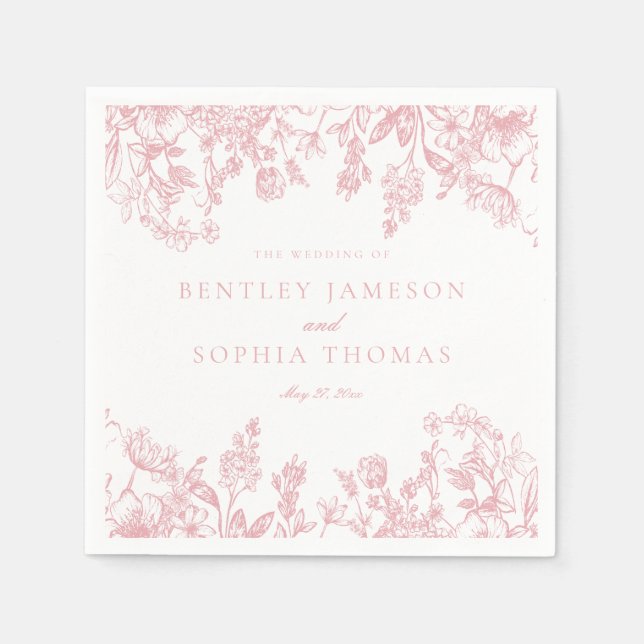 Pink Chinoiserie Vintage Floral Wedding Dessert Napkin (Front)