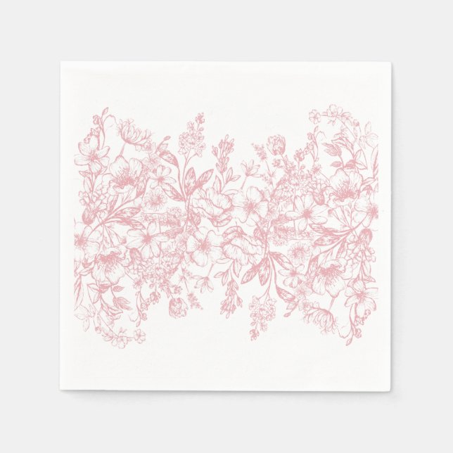 Pink Chinoiserie Vintage Floral Wedding Dessert Napkin (Front)