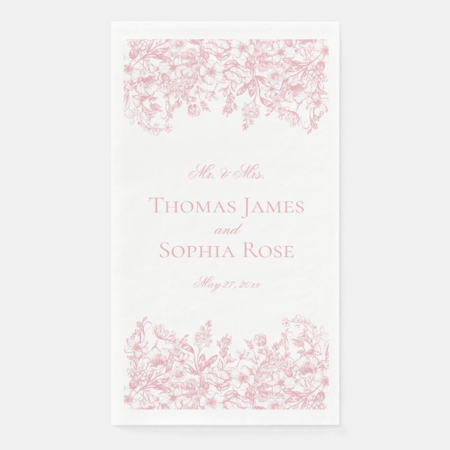 Pink Chinoiserie Vintage Floral Wedding Napkin (Front)